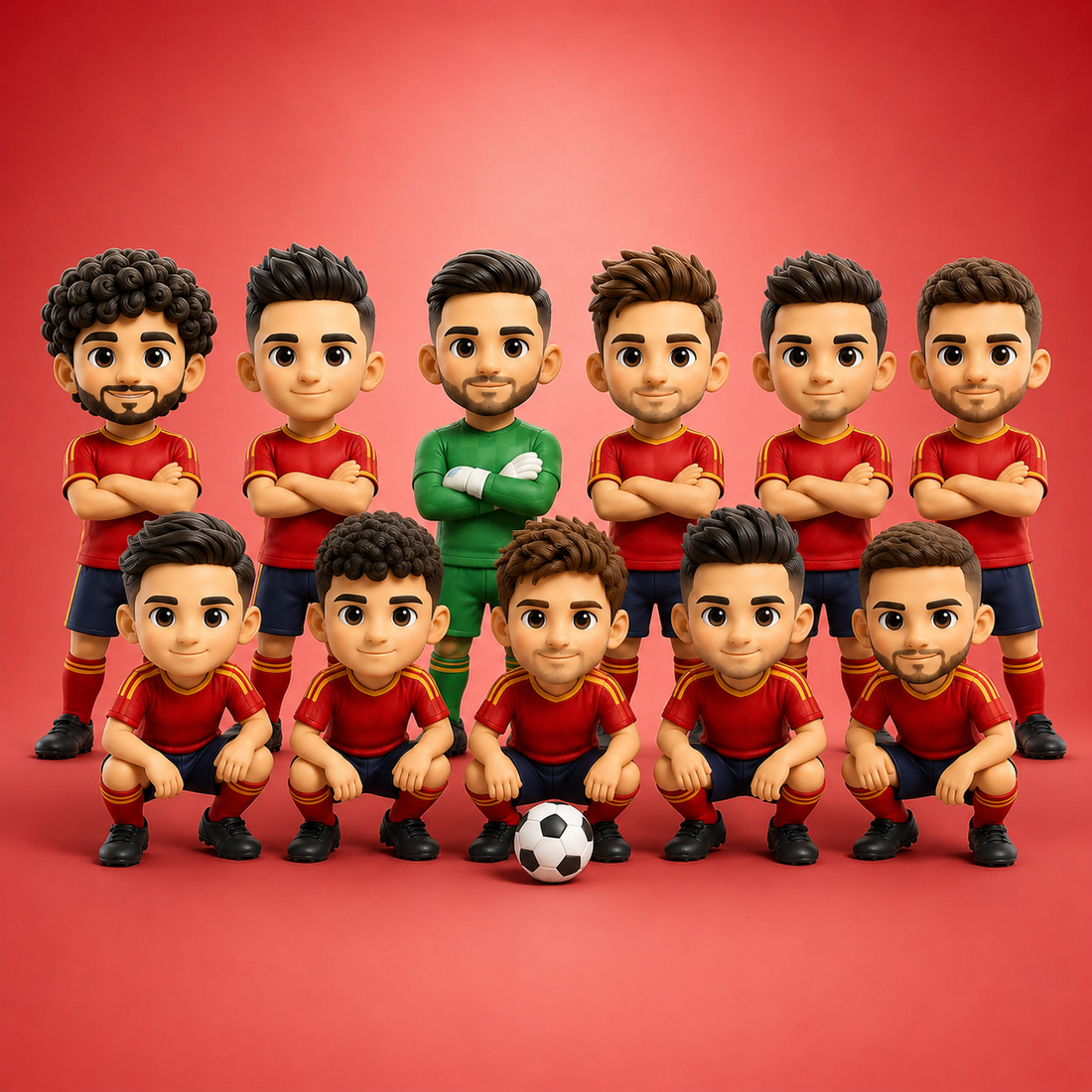 Custom World Cup Team Figurines - Personalized 11-Player Chibi Soccer Squad