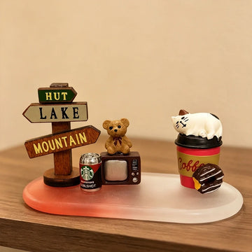 Miniature Themed Diorama for Custom Figurines - Cafe, Ice Cream & Cat Scenes