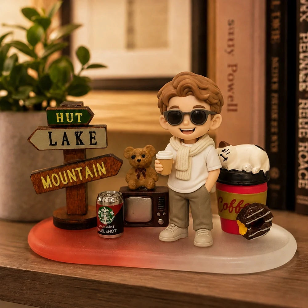 Miniature Themed Diorama for Custom Figurines - Cafe, Ice Cream & Cat Scenes